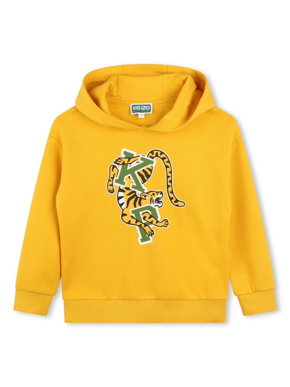 Kenzo Kids 老虎印花抓绒纹理连帽衫 - 黄色