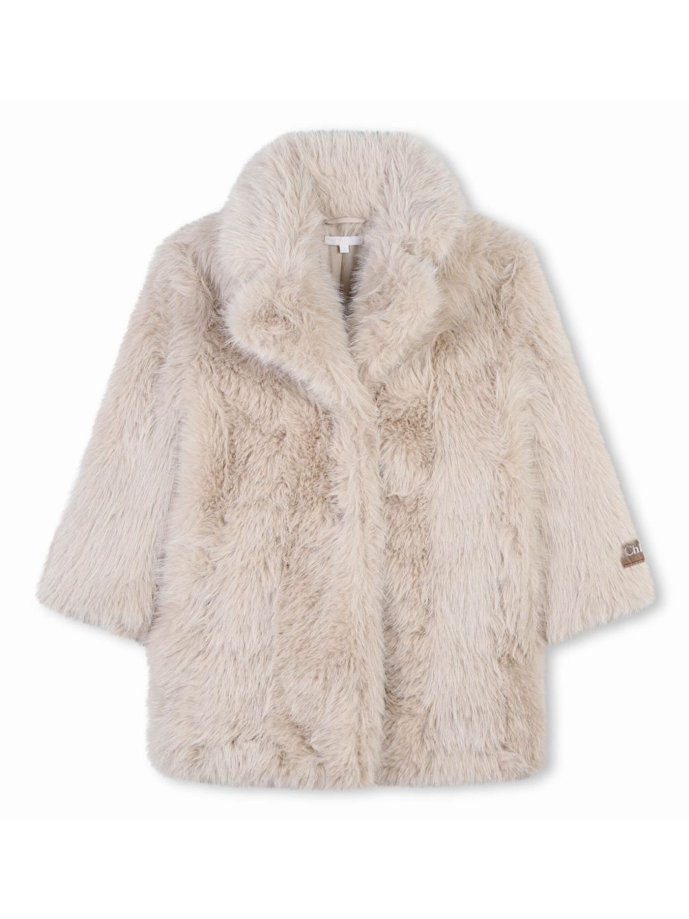 Chloé Kids logo贴花人造皮草外套 - 灰色