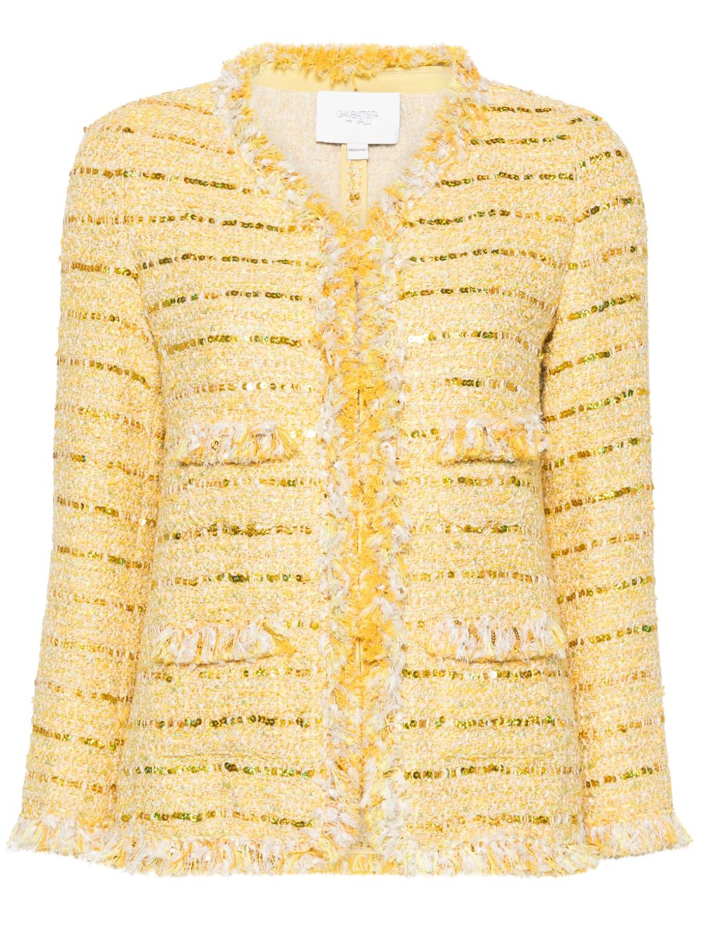 Giambattista Valli 粗花呢流苏边亮片缀饰夹克 - 黄色