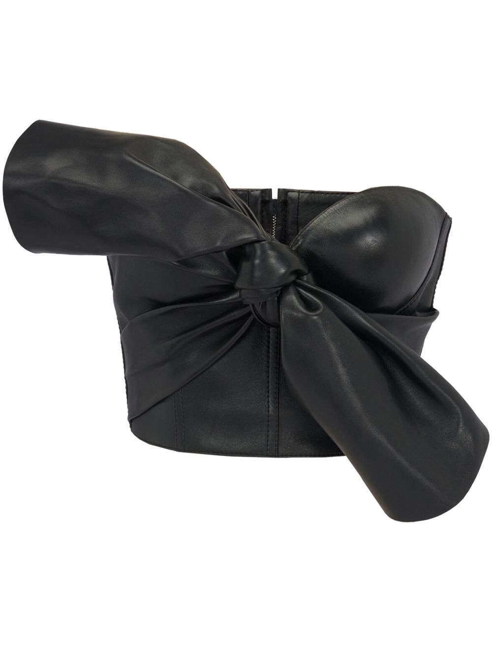 Alexander McQueen 蝴蝶结皮质紧胸衣式上衣 - 黑色
