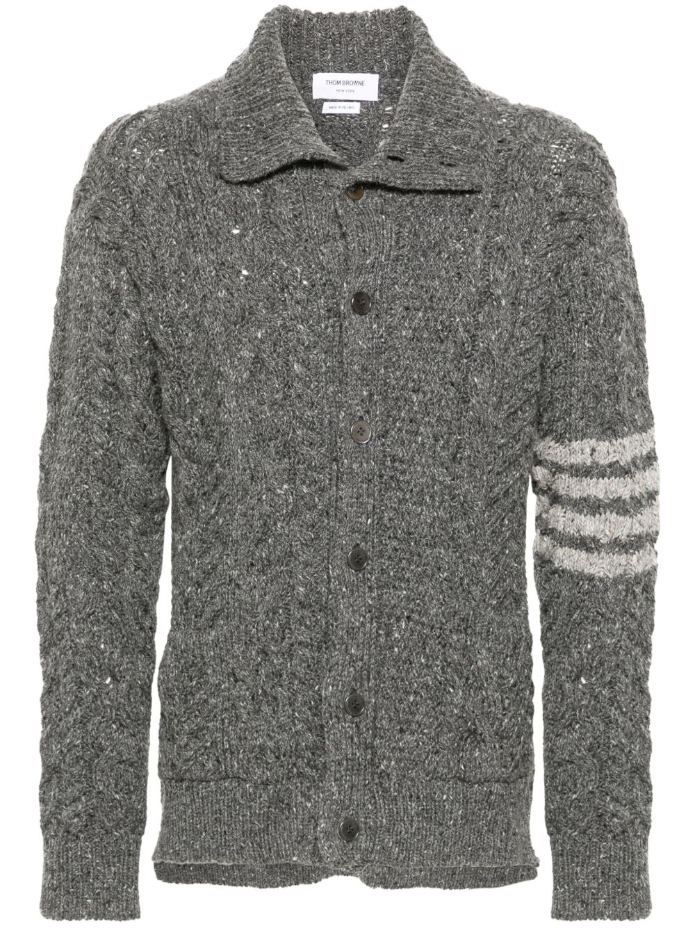 Thom Browne 四条纹粗绞花针织开衫 - 灰色