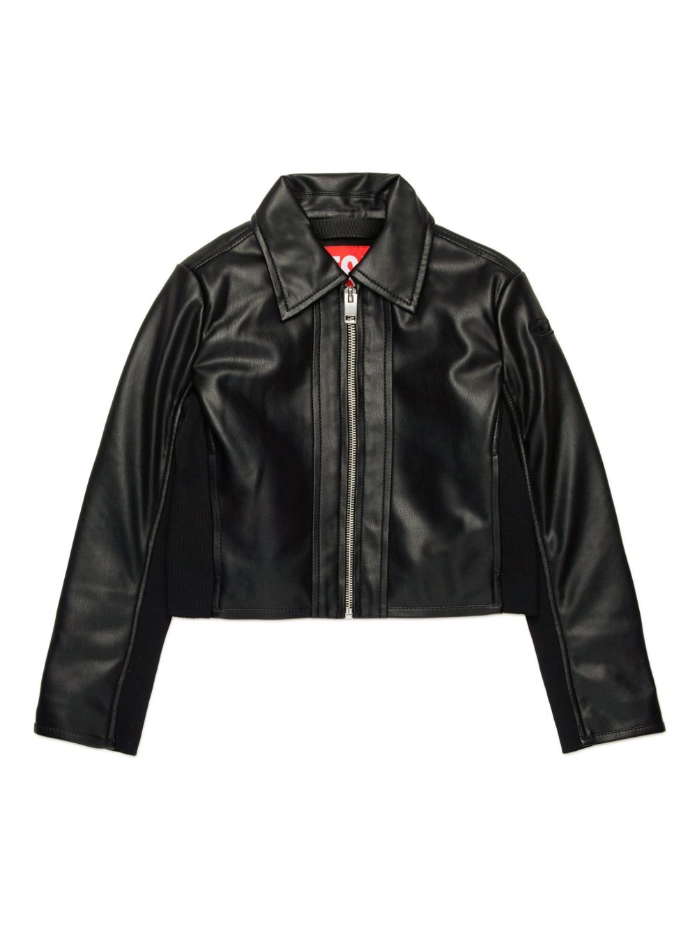 Diesel Kids logo贴花亮面机车夹克 - 黑色