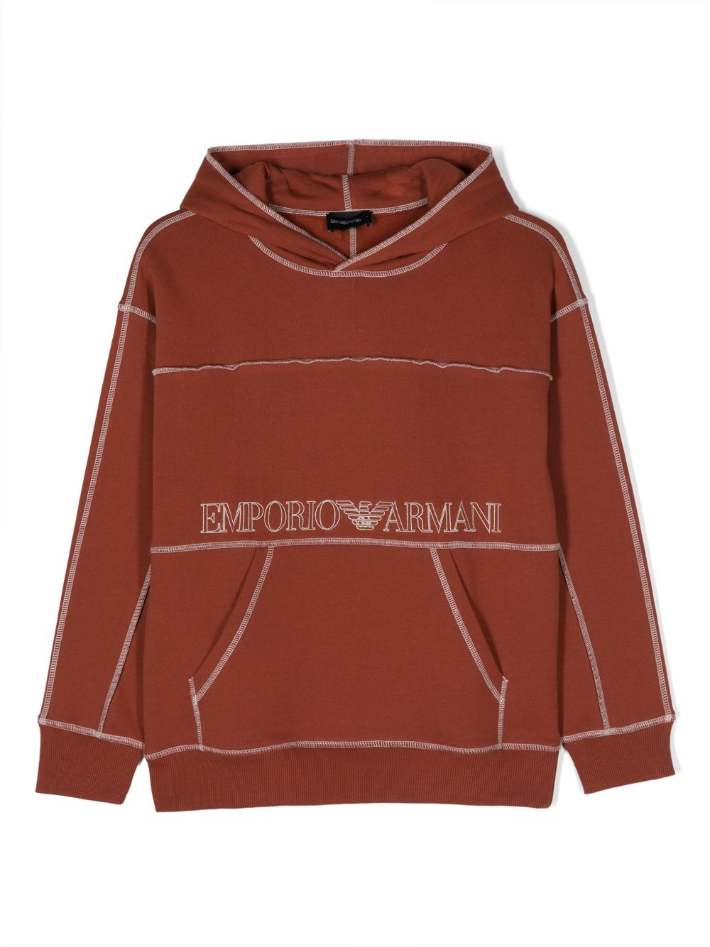 Emporio Armani Kids logo印花棉连帽衫 - 褐色