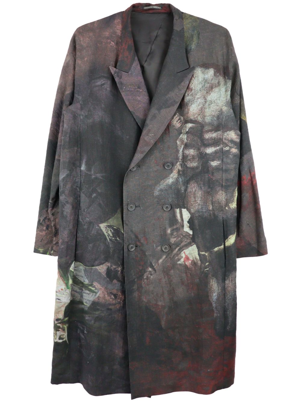 Yohji Yamamoto 印花双排扣外套 - 黑色