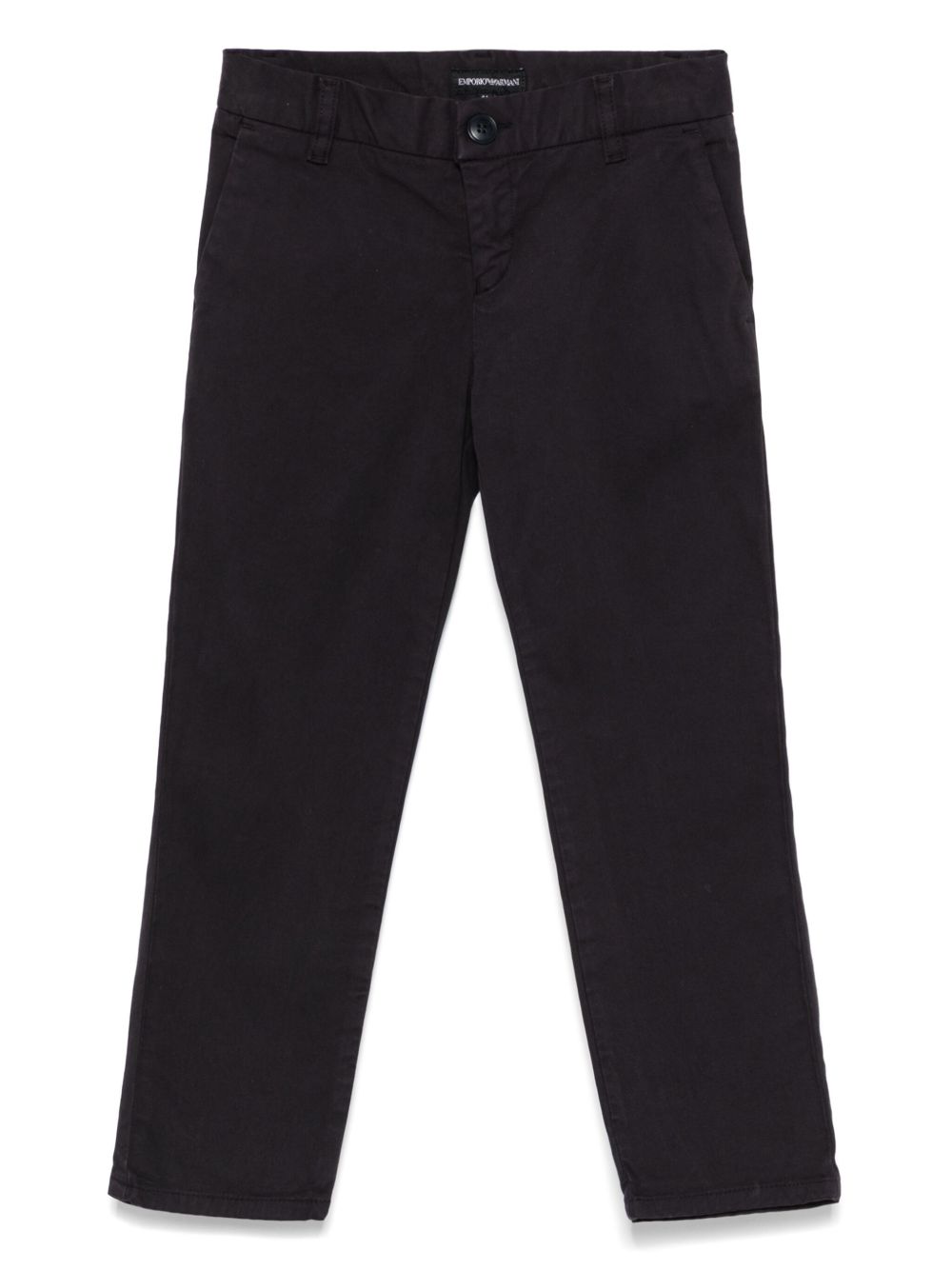 Emporio Armani Kids 中腰logo标牌直筒卡其裤 - 蓝色