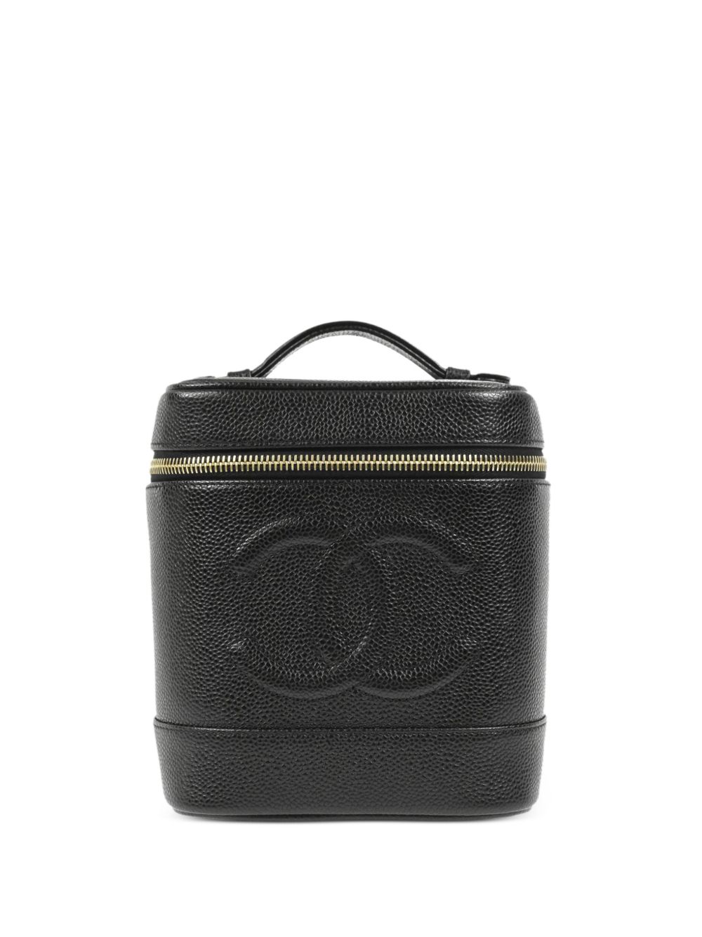 CHANEL Pre-Owned CC 缝线手提化妆包（2002年典藏款） - 黑色