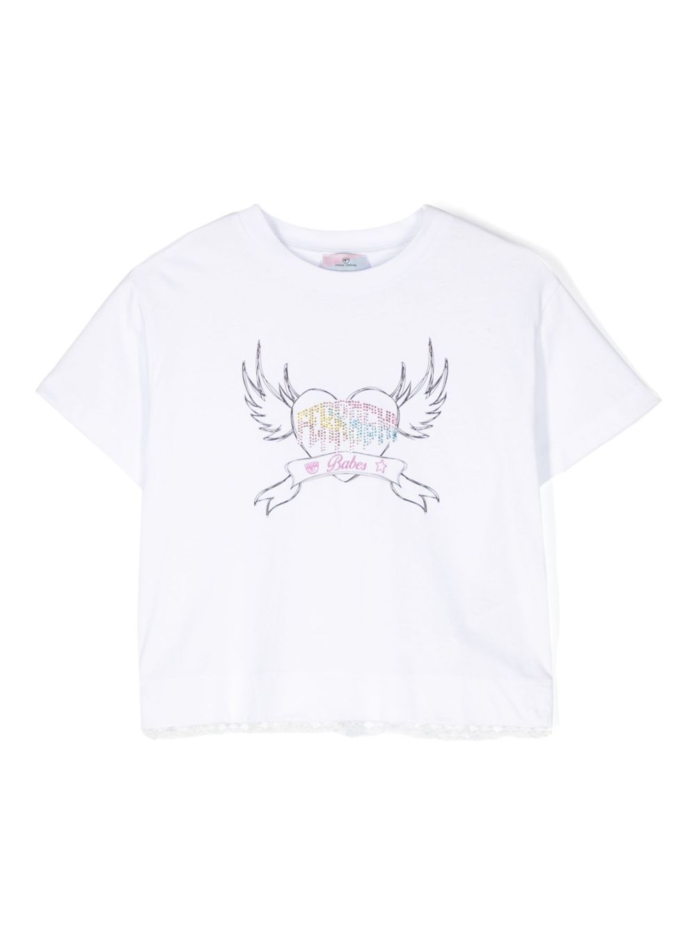 Chiara Ferragni Kids 水钻logo棉T恤 - 白色