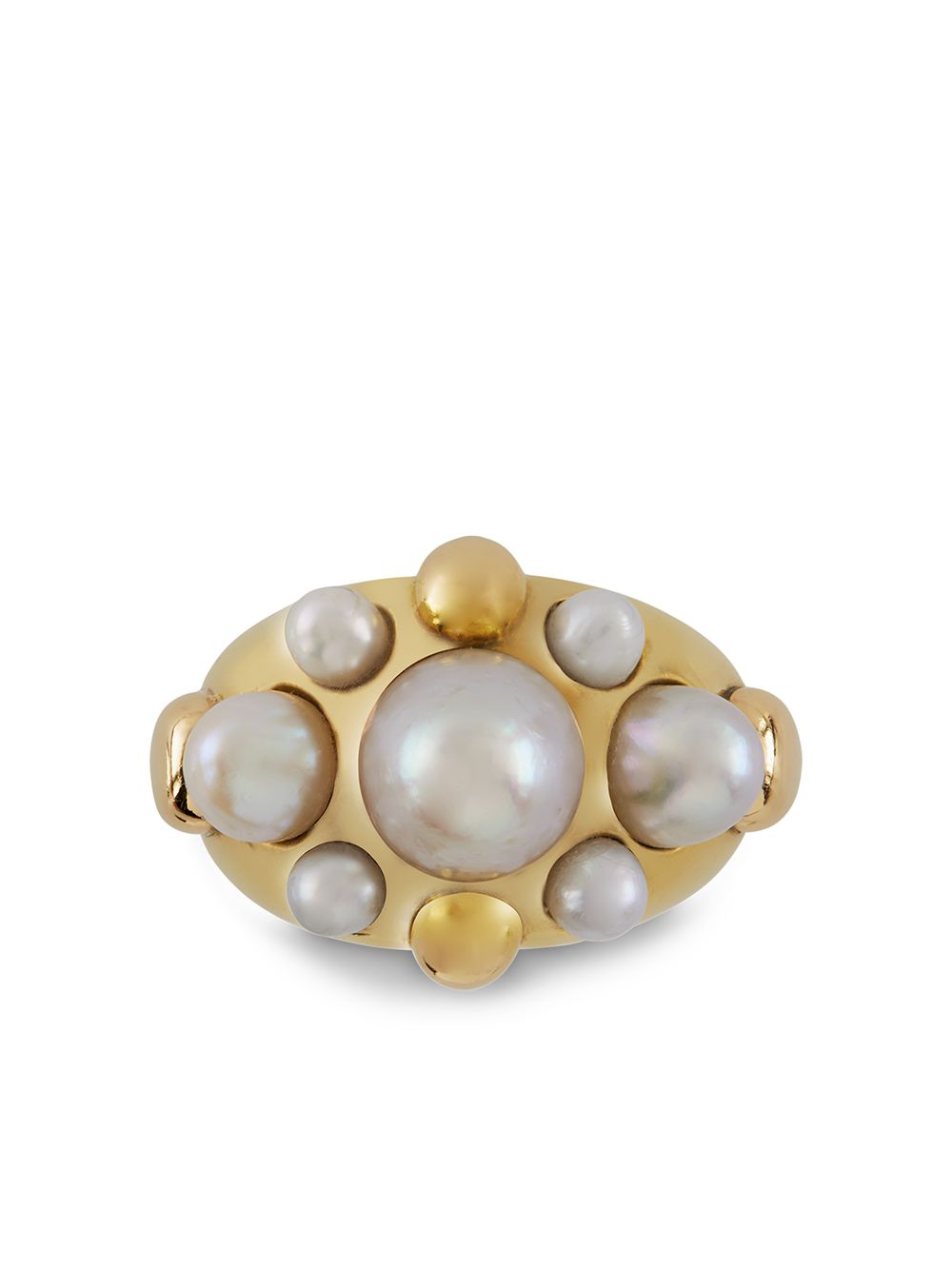 Pragnell Vintage Retro 18K 黄金圆拱形天然珍珠戒指 - 金色