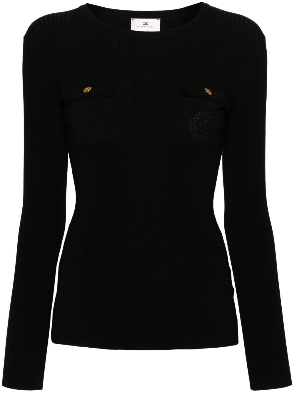 Elisabetta Franchi logo刺绣毛衣 - 黑色