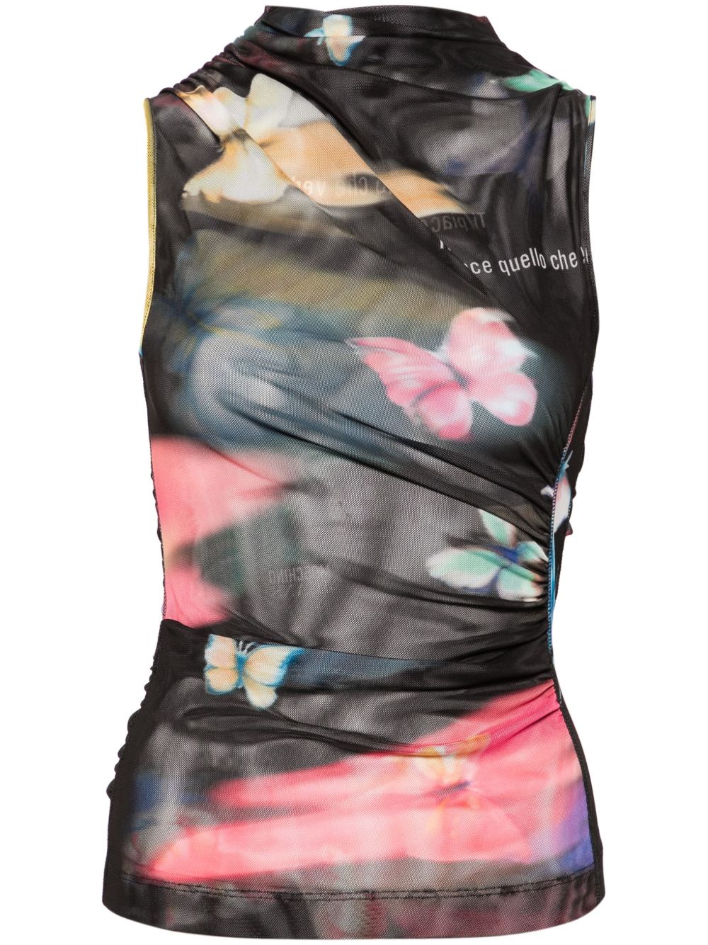 MOSCHINO JEANS 蝴蝶印花网纱坦克上衣 - 黑色