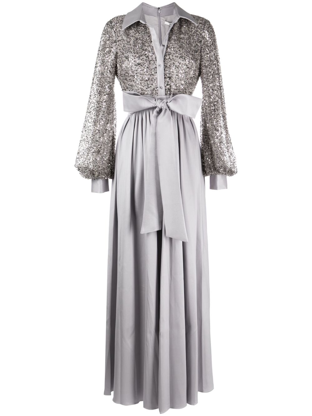Badgley Mischka 珠饰缎面超长连衣裙 - 紫色