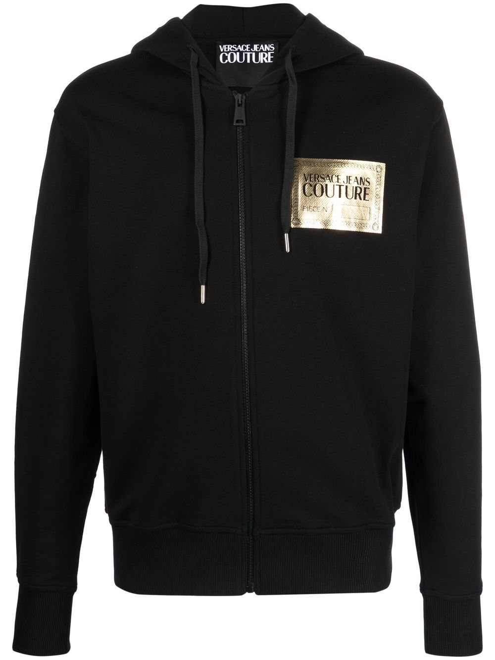 Versace Jeans Couture logo印花拉链连帽衫 - 黑色
