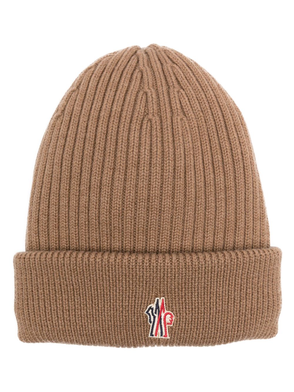 Moncler Grenoble logo刺绣填充羊毛套头帽 - 褐色