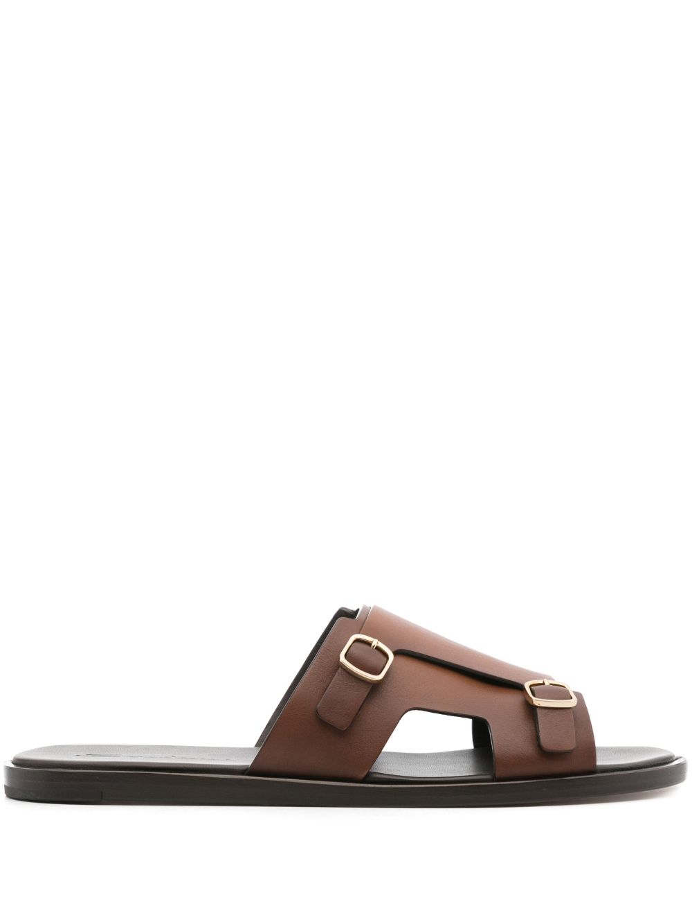 Santoni 双扣环皮质凉鞋 - 褐色