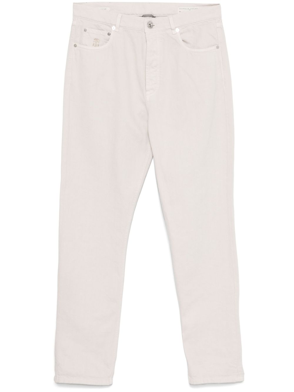 Brunello Cucinelli logo-embroidered jeans - 中性色