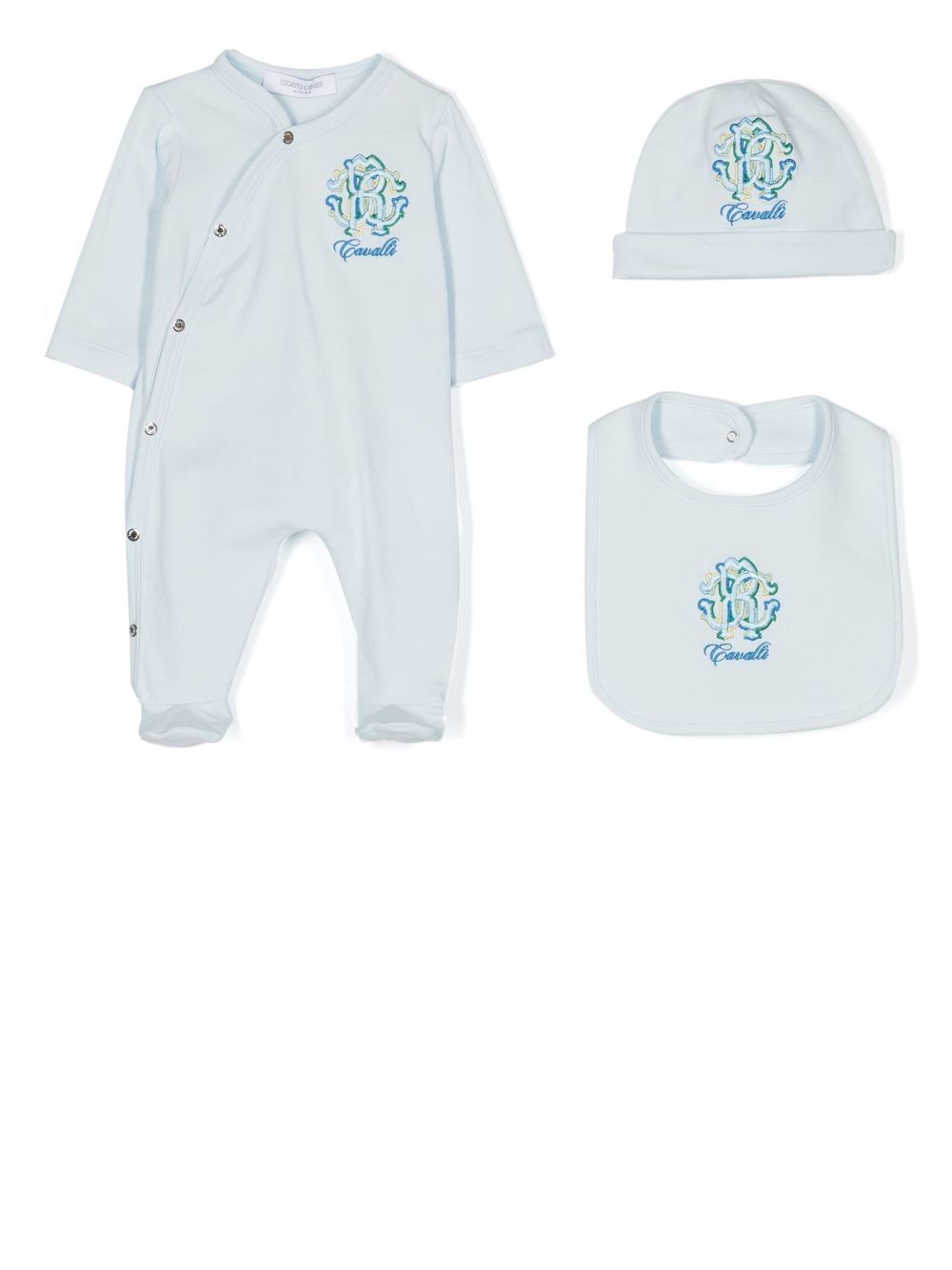 Roberto Cavalli Junior 刺绣经典印花睡衣套装（三件装） - 蓝色