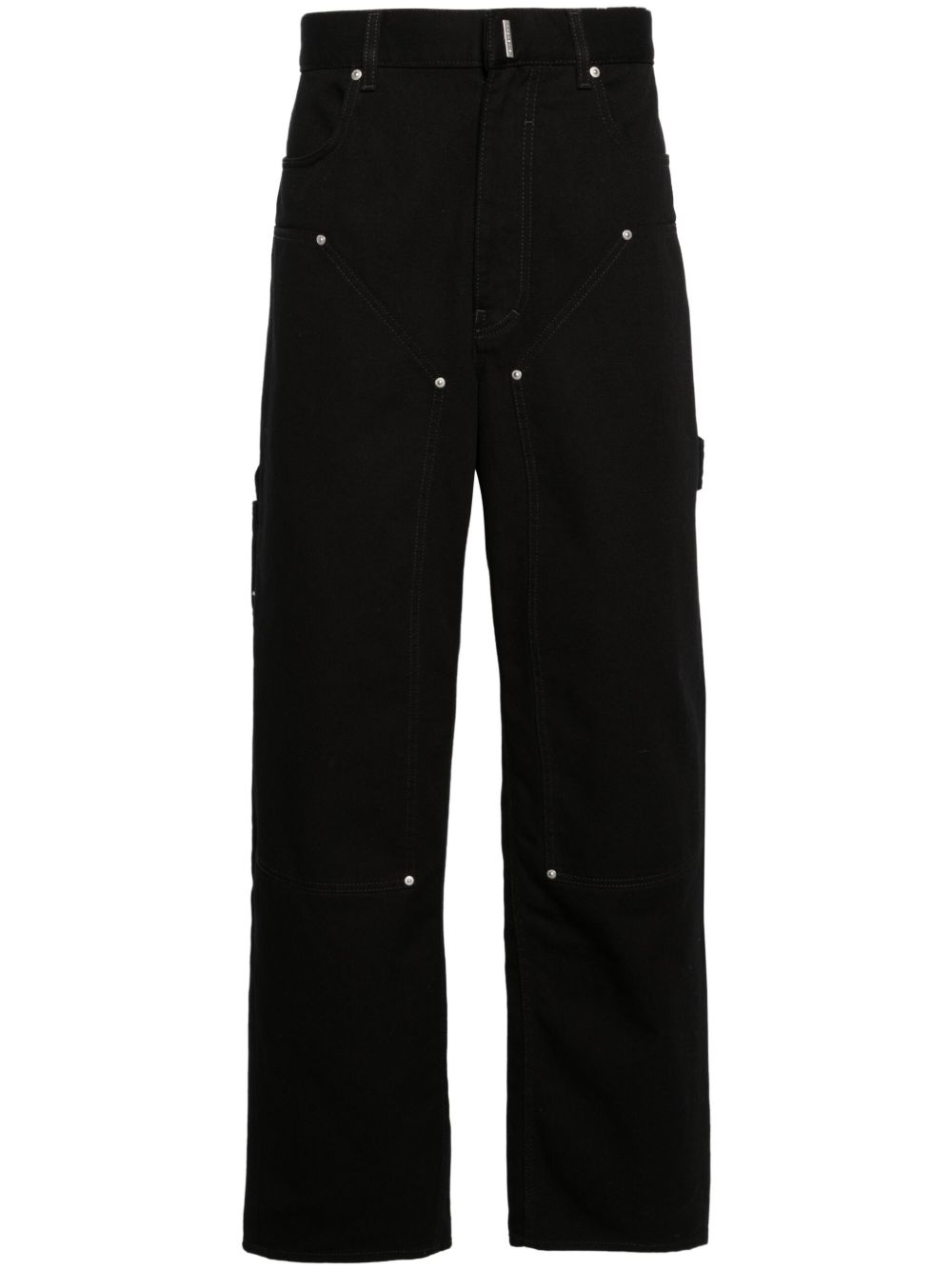Givenchy logo标牌工装阔腿牛仔裤 - 黑色