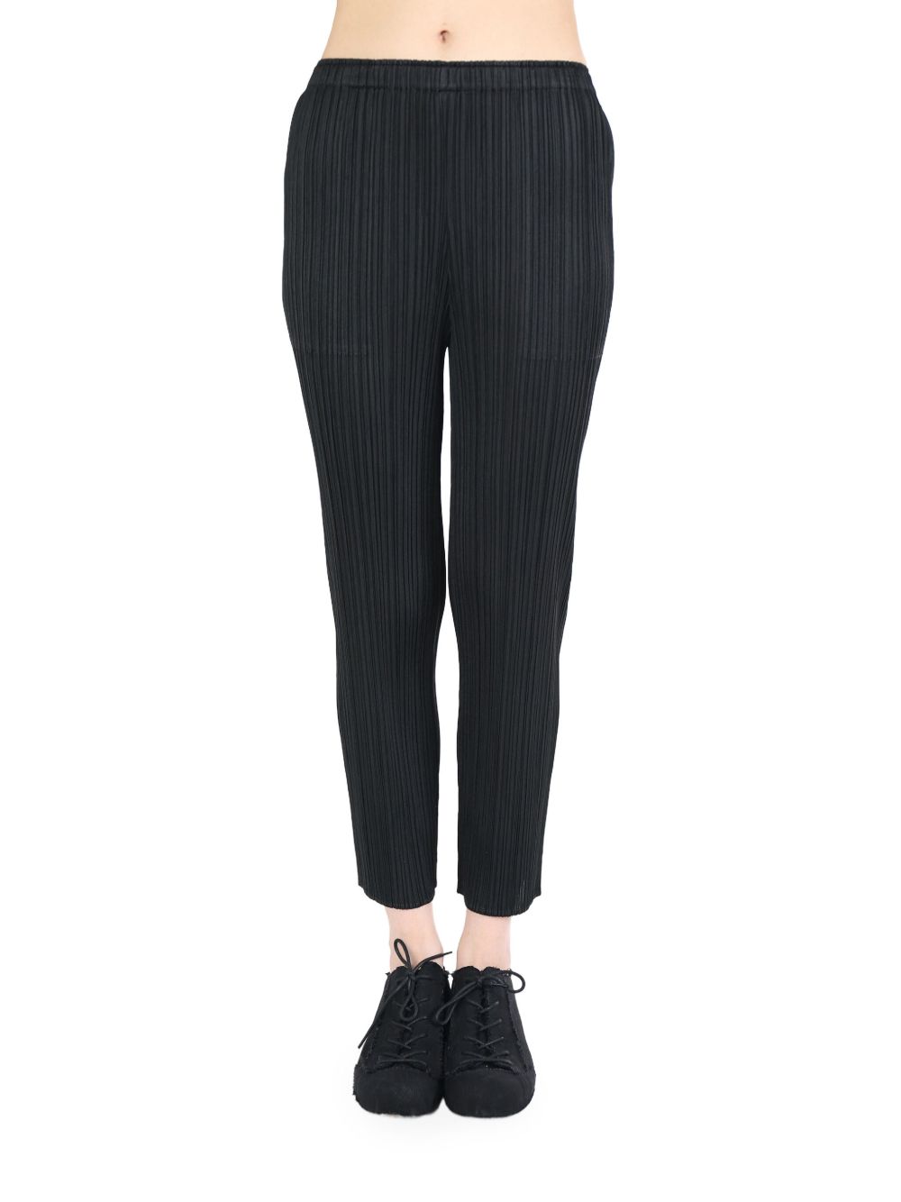 Pleats Please Issey Miyake 褶饰锥形裤 - 黑色
