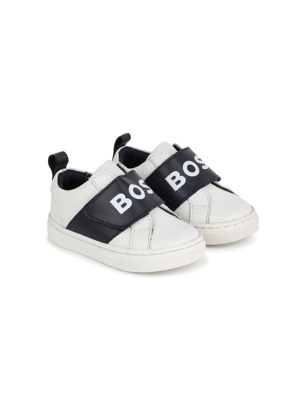 BOSS Kidswear logo印花皮质运动鞋 - 白色