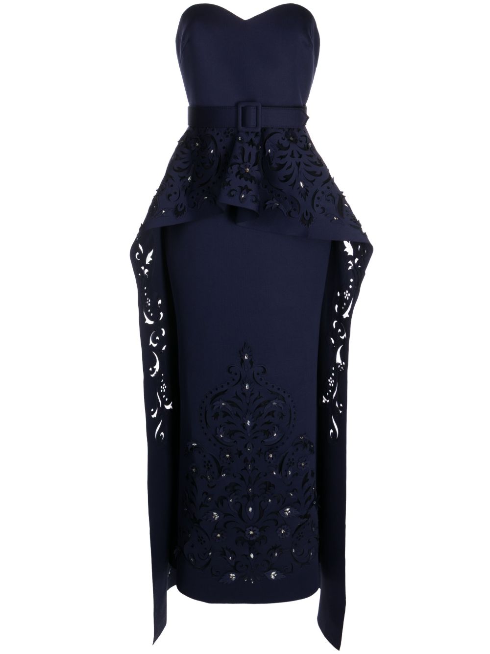 Badgley Mischka 晶饰露肩束腰伞摆礼服 - 蓝色