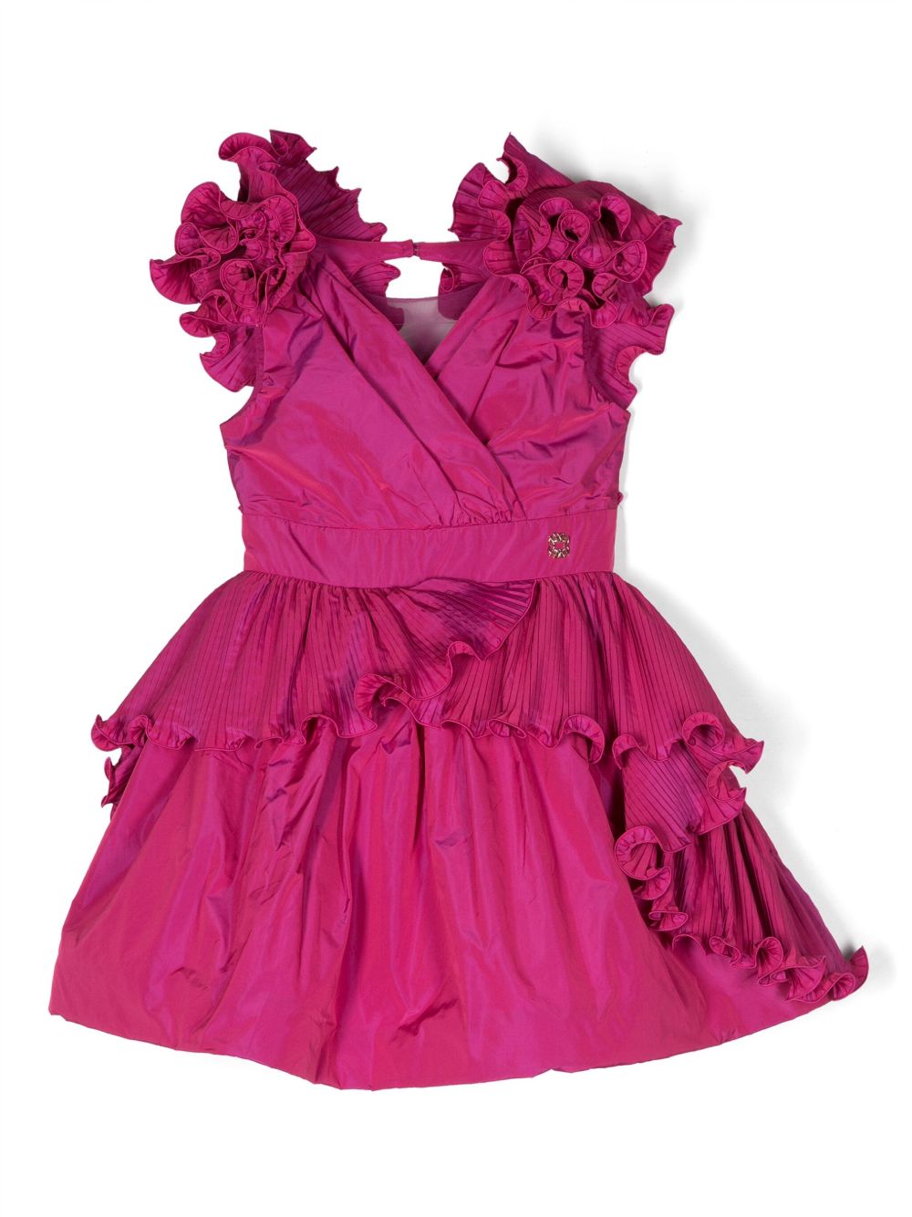 ELIE SAAB JUNIOR V领荷叶边A字连衣裙 - 粉色