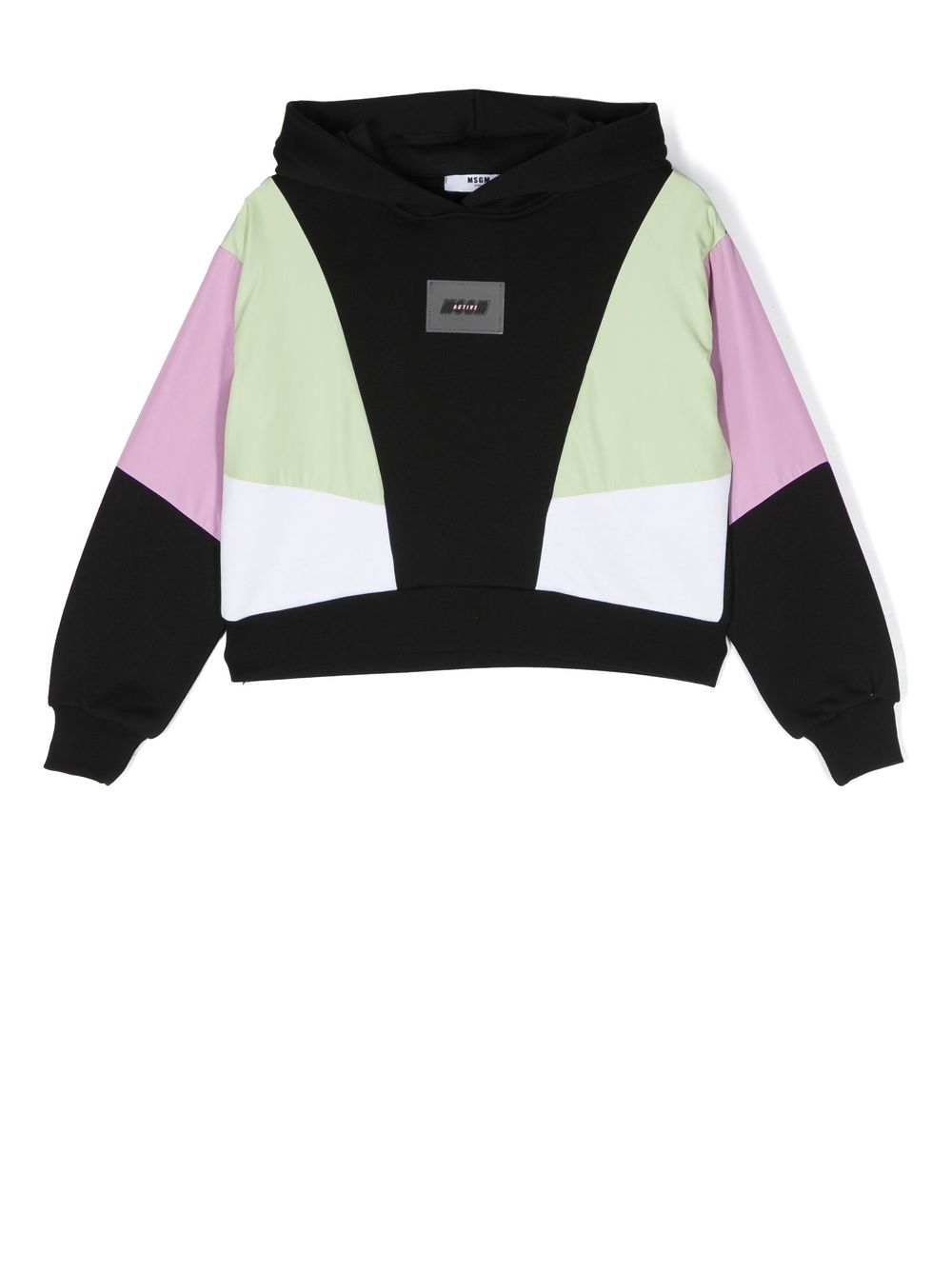 MSGM Kids 拼接棉连帽衫 - 黑色