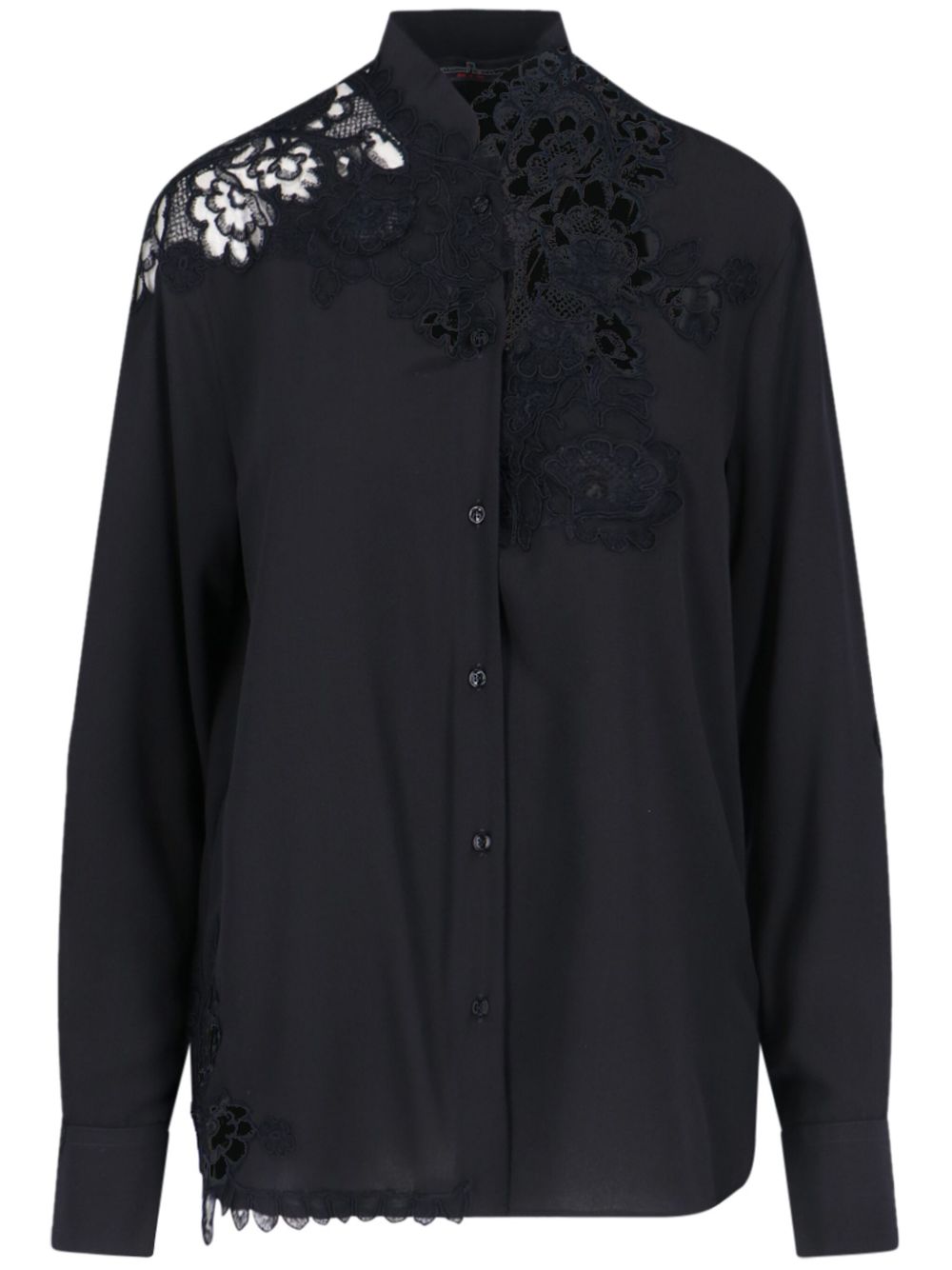 Ermanno Scervino 蕾丝细节真丝衬衫 - 黑色