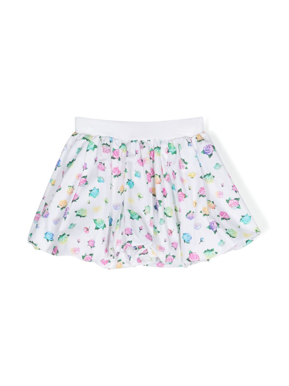 Chiara Ferragni Kids Eyelike 图案花卉印花半身裙 - 白色