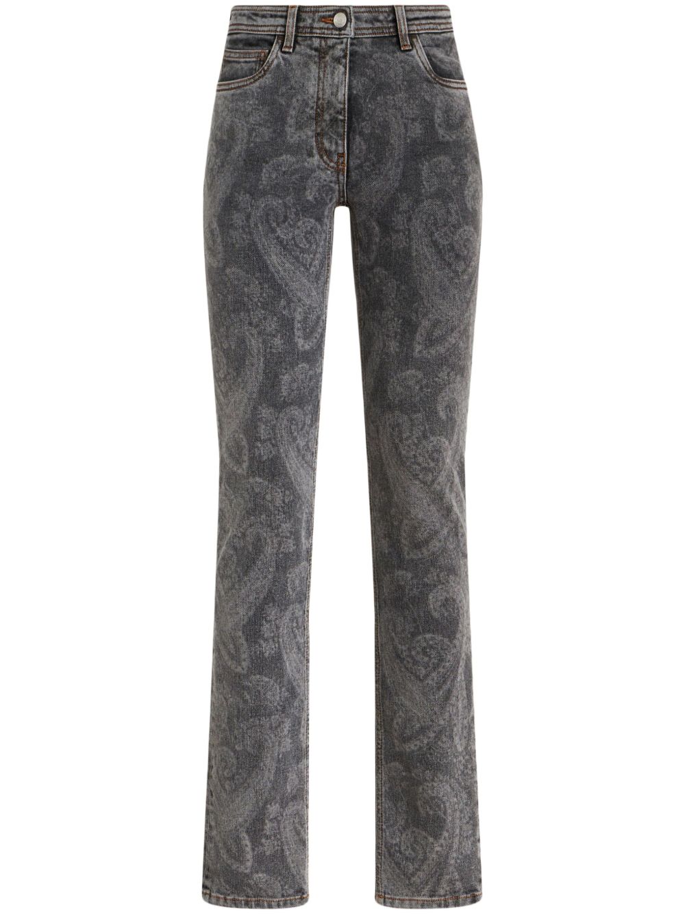 ETRO 高腰佩斯理印花直筒牛仔裤 - 灰色