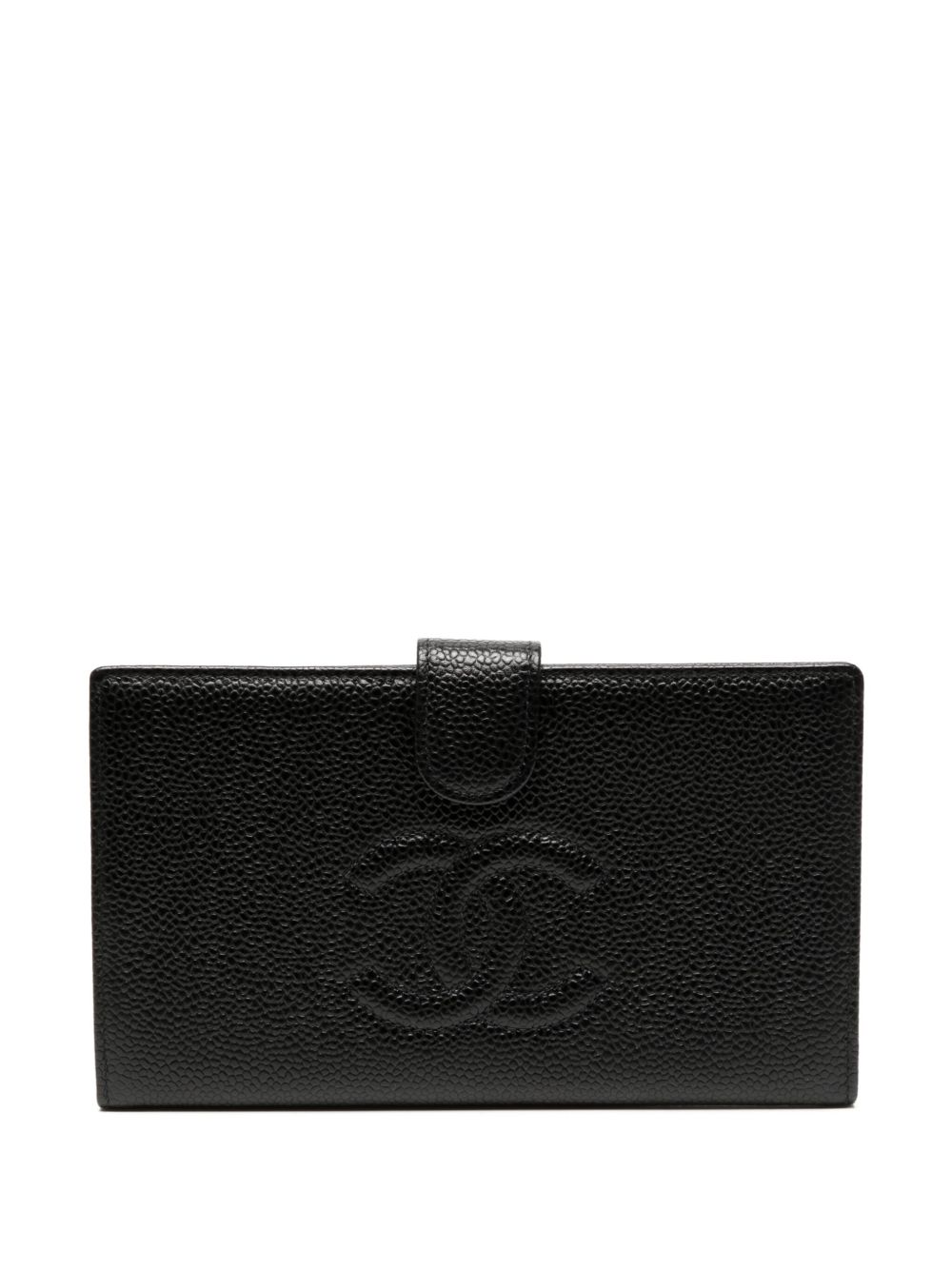 CHANEL Pre-Owned CC 缝线对折长款钱包（2002年典藏款） - 黑色