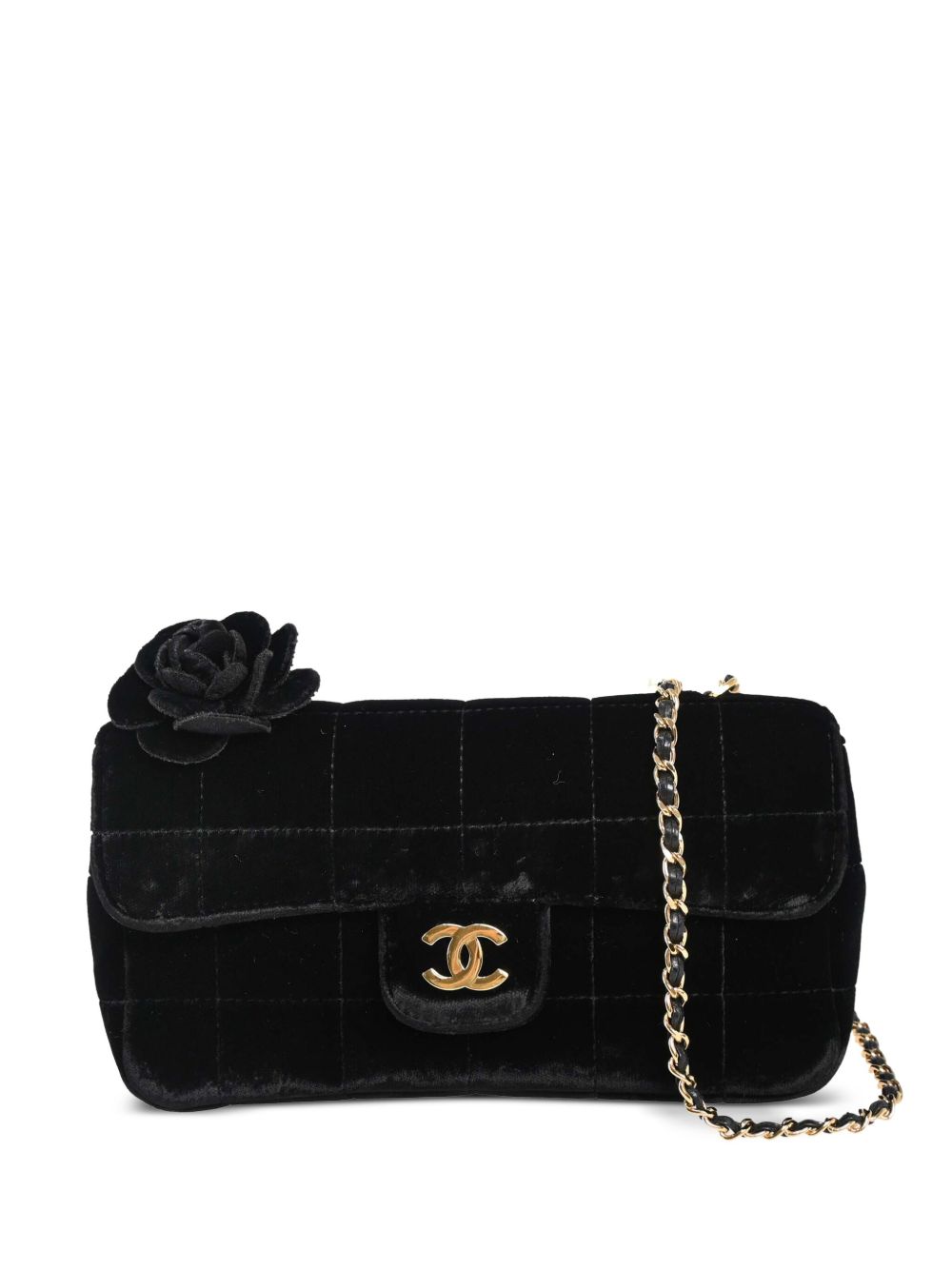 CHANEL Pre-Owned Choco Bar Camellia 单肩包（2000年典藏款） - 黑色
