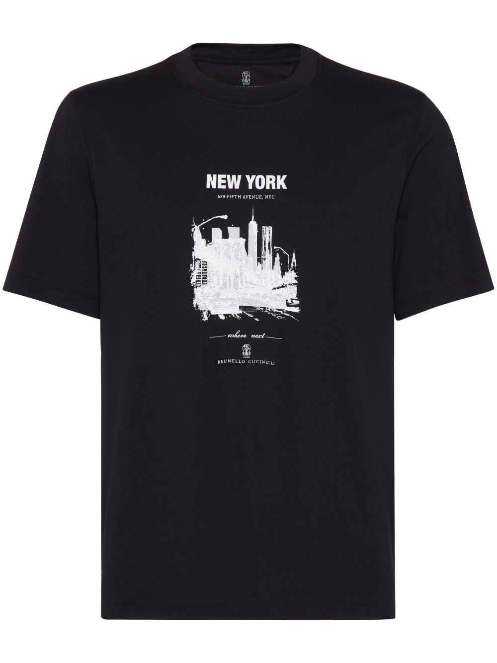 Brunello Cucinelli New York 图案印花棉T恤 - 黑色