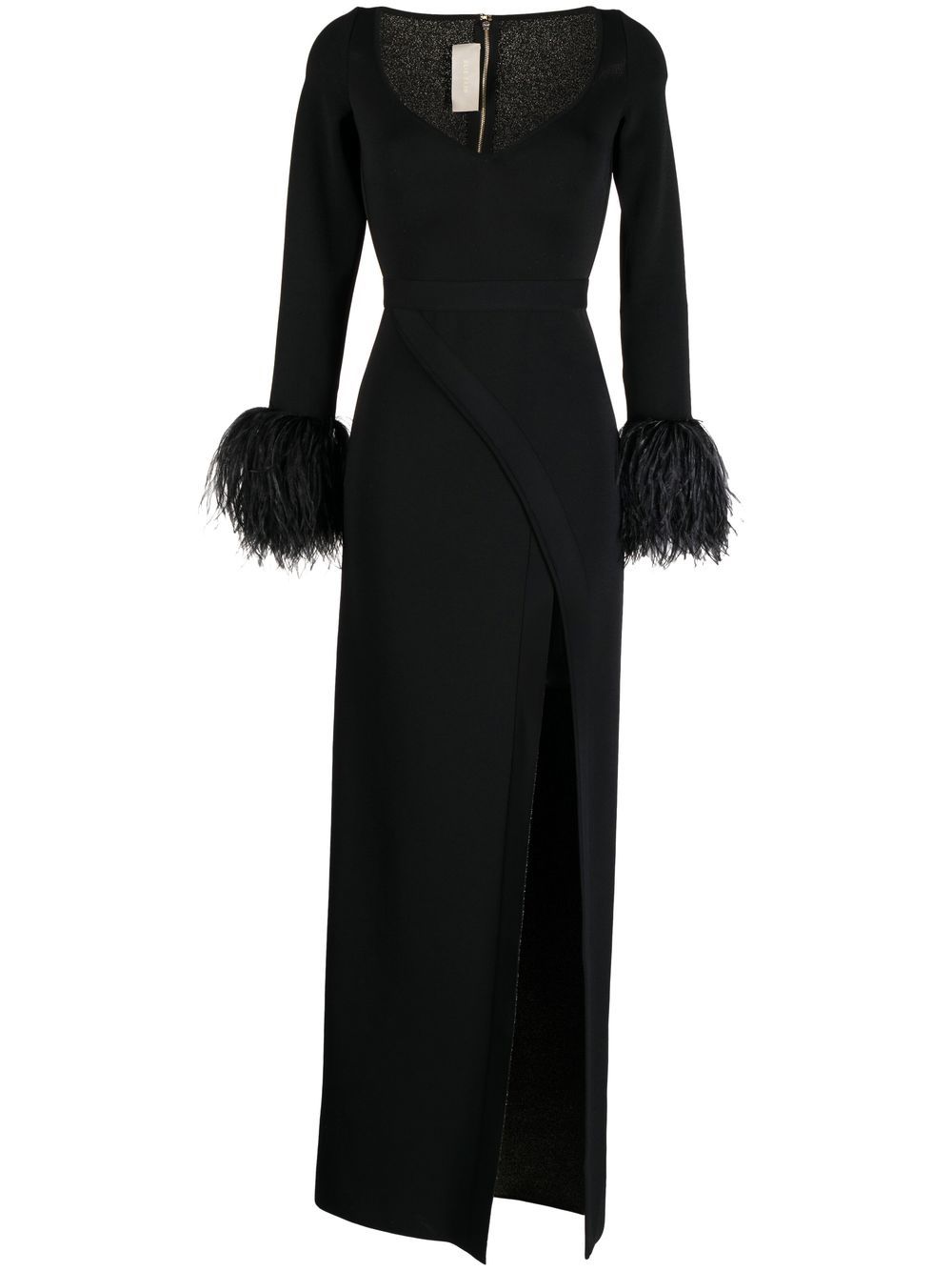 Elie Saab 羽毛边饰礼服 - 黑色