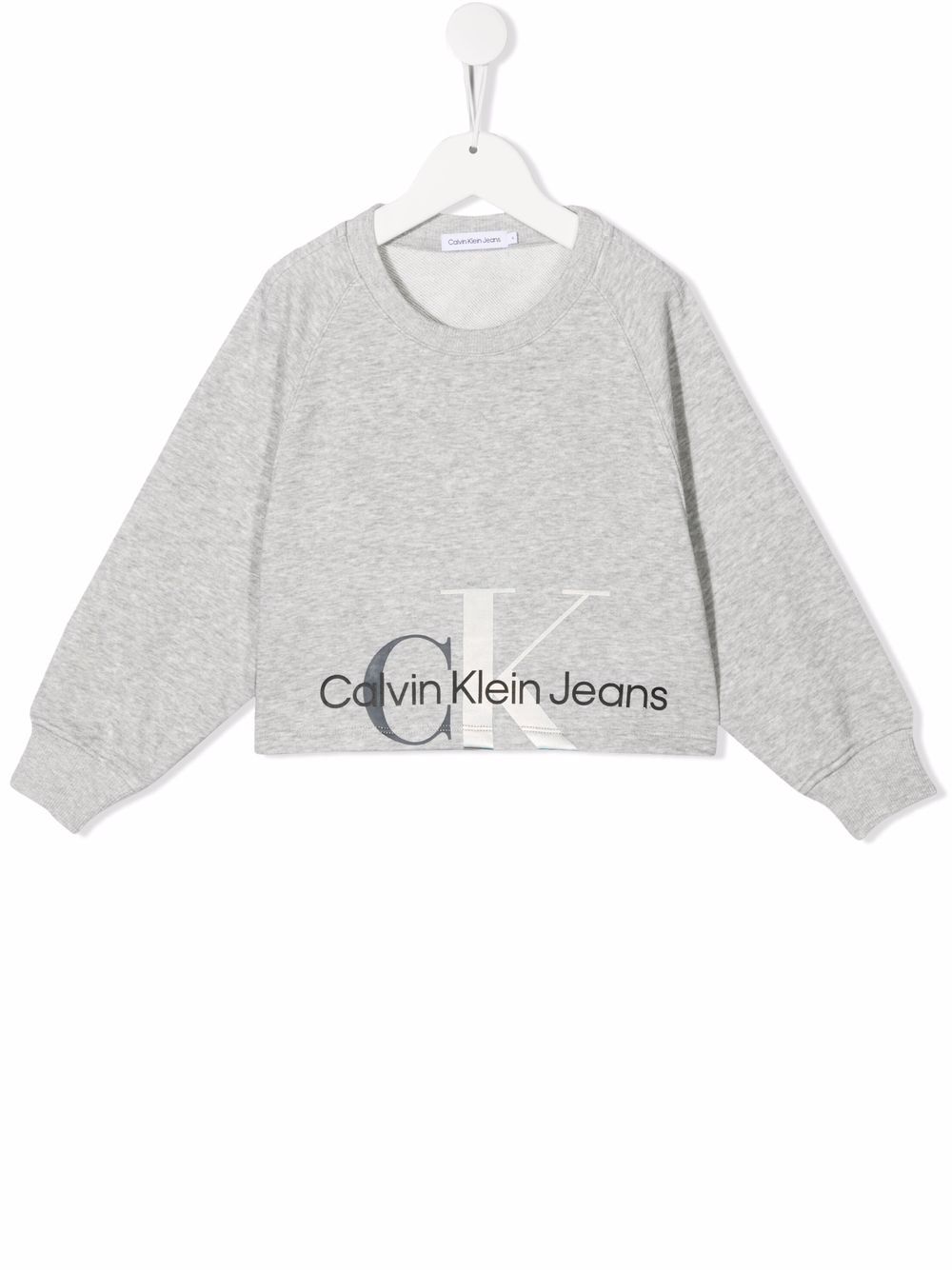 Calvin Klein Kids logo印花短款卫衣 - 灰色