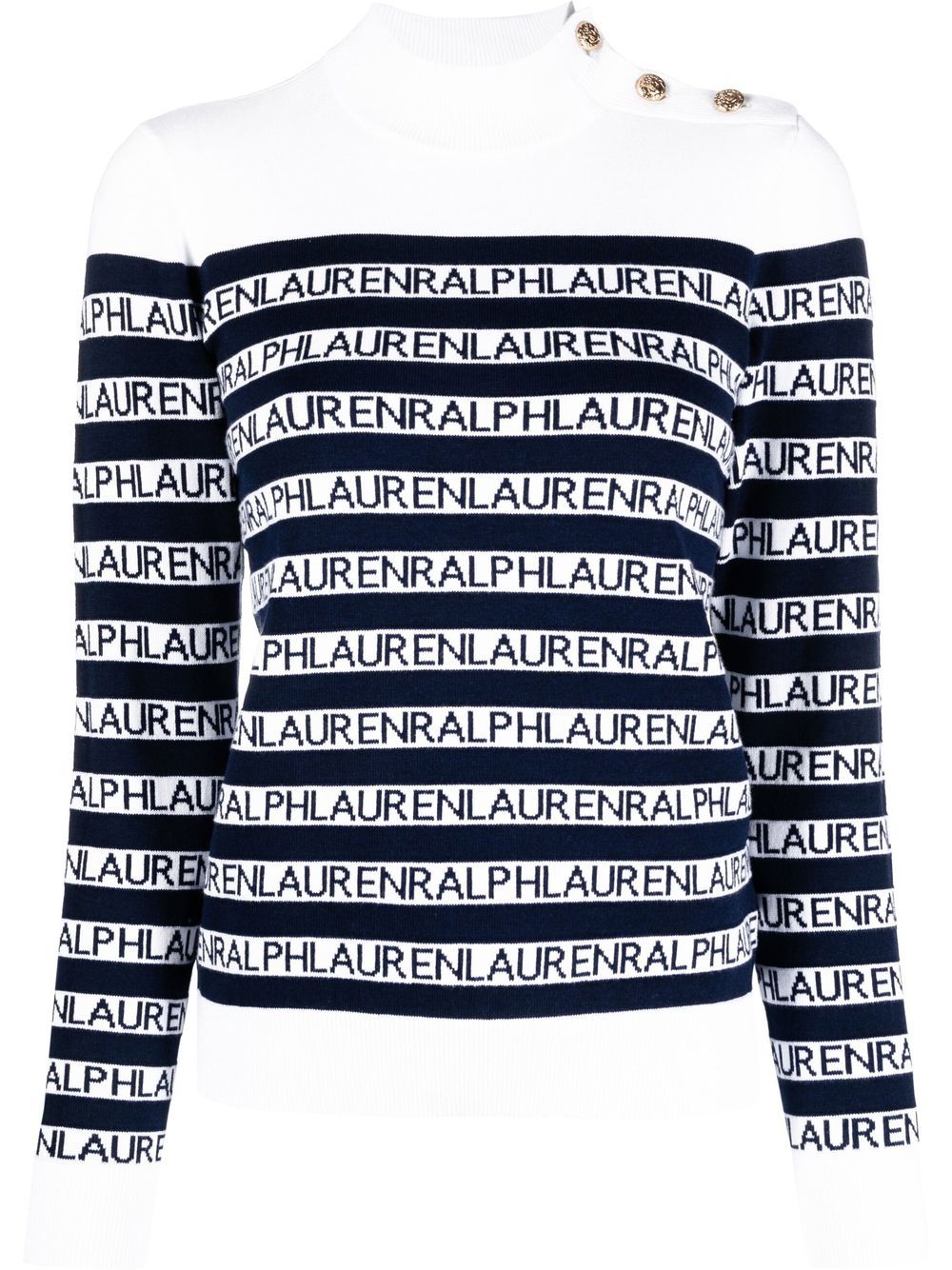 Lauren Ralph Lauren 条纹企领毛衣 - 白色