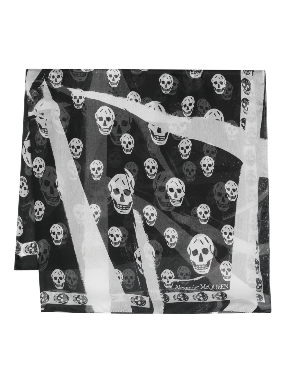Alexander McQueen 骷髅头印花真丝围巾 - 黑色