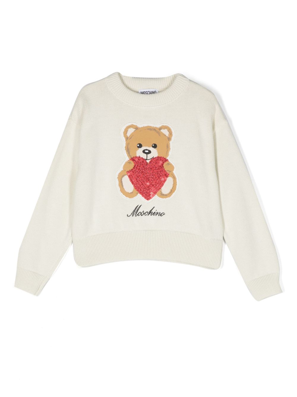 Moschino Kids Teddy Bear 刺绣罗纹针织毛衣 - 白色