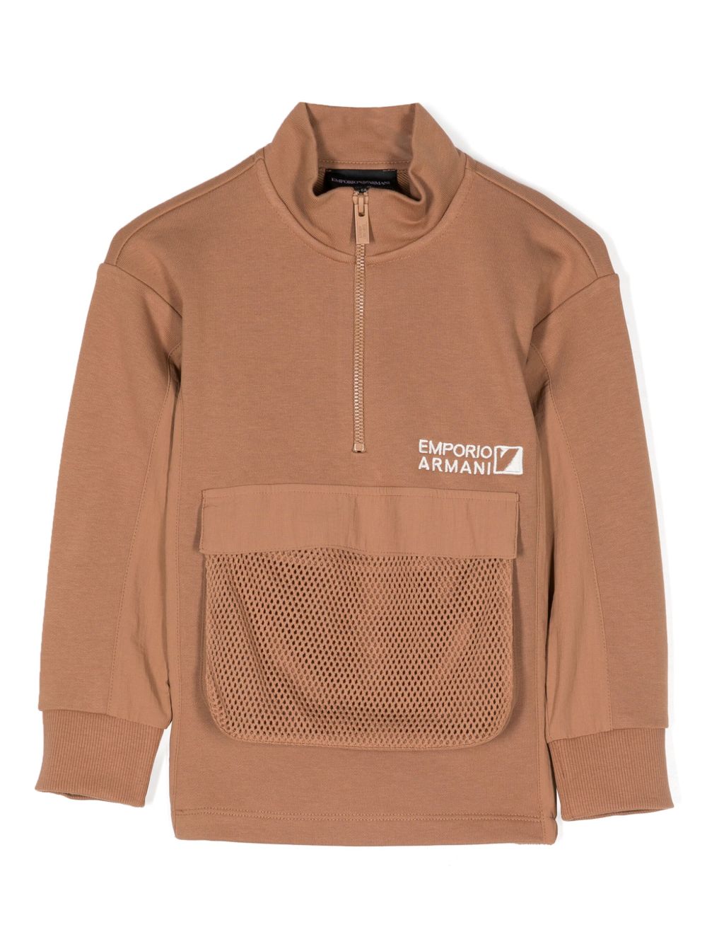 Emporio Armani Kids logo刺绣卫衣 - 褐色