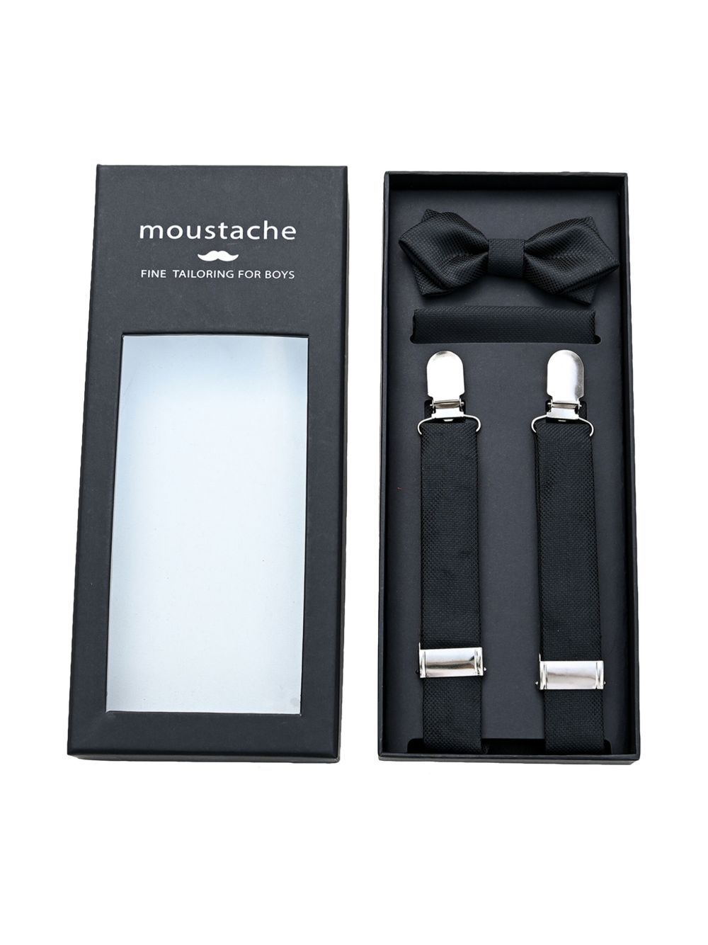 Moustache 纹理背带套装 - 黑色