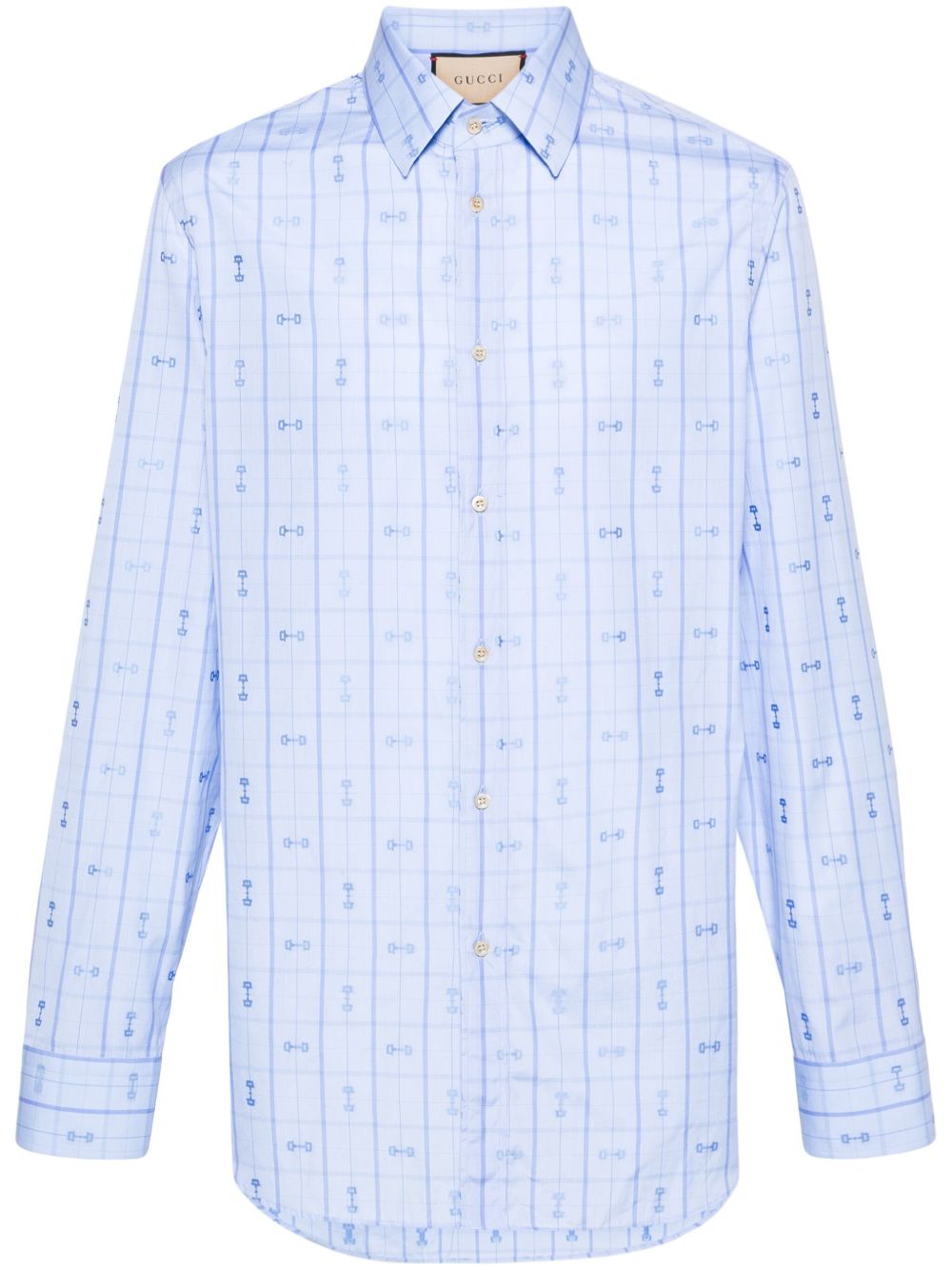 Gucci 马衔扣细节棉衬衫 - 蓝色