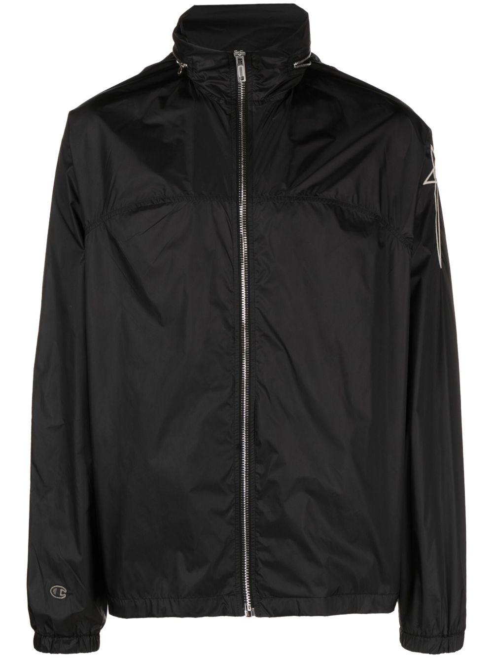 Rick Owens X Champion logo刺绣隐藏式兜帽轻薄夹克 - 黑色