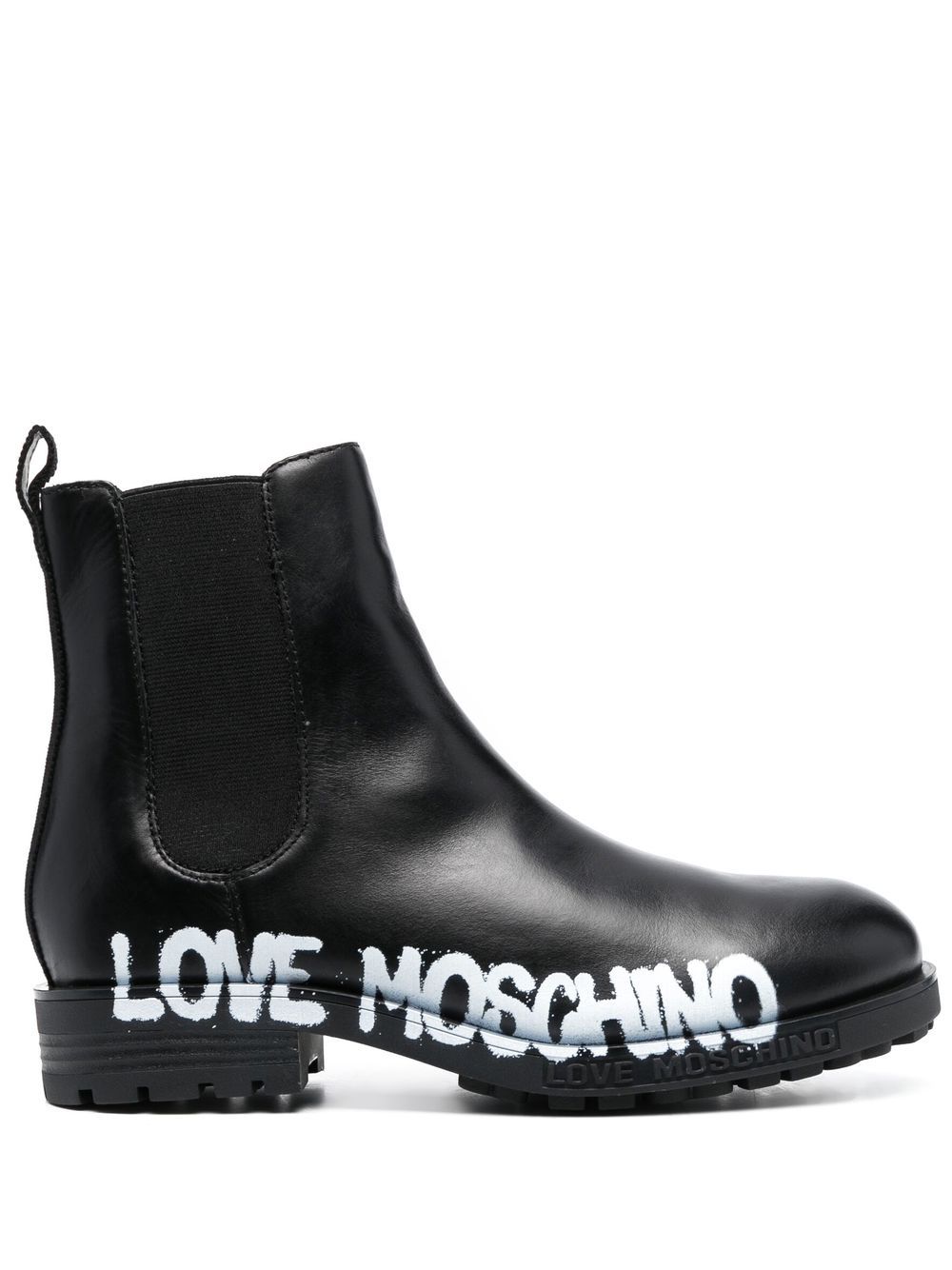 Love Moschino 莫斯奇诺 logo印花及踝靴 - 黑色
