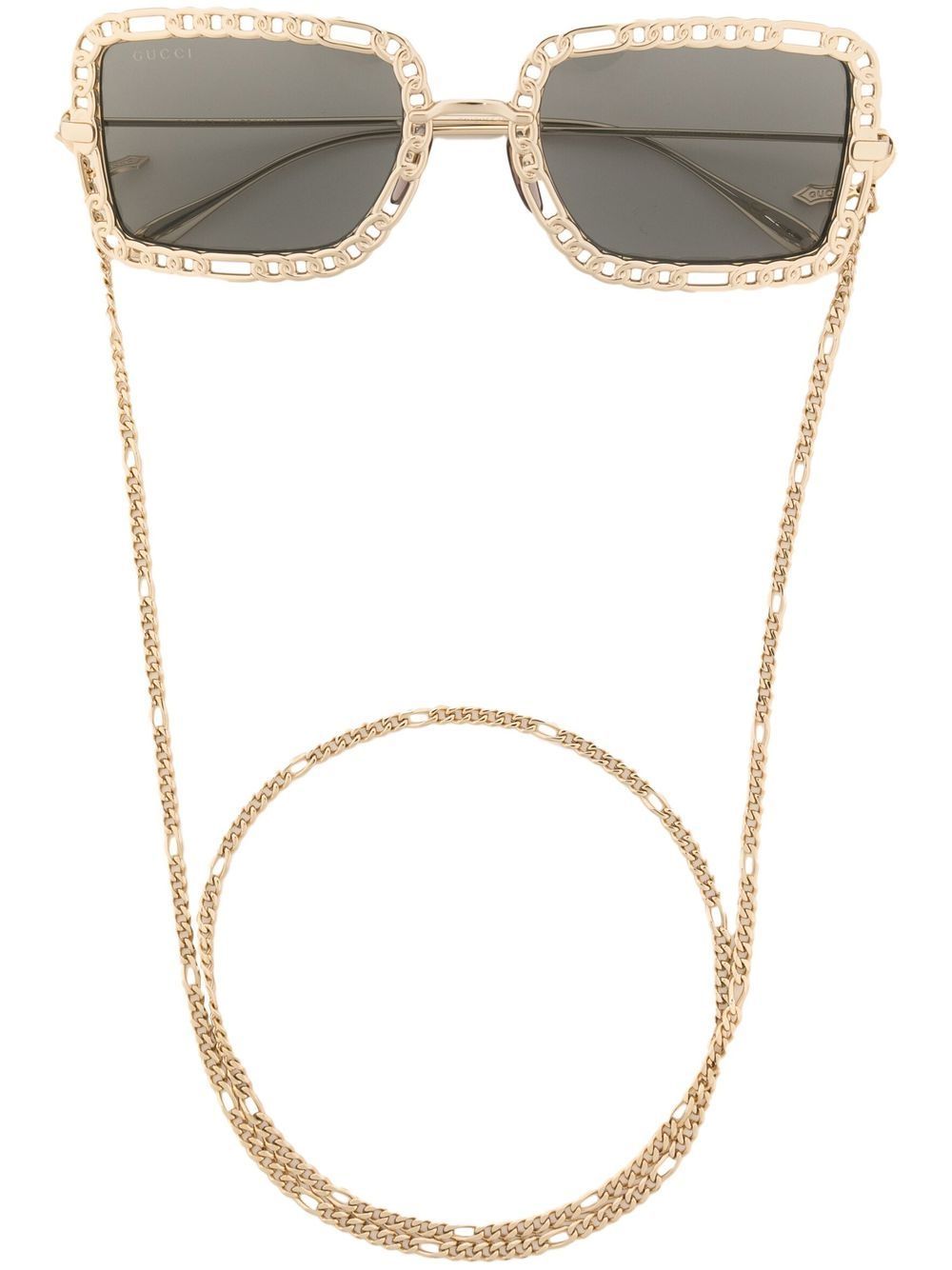Gucci Eyewear 古驰 有色镜片方框太阳眼镜 - 金色