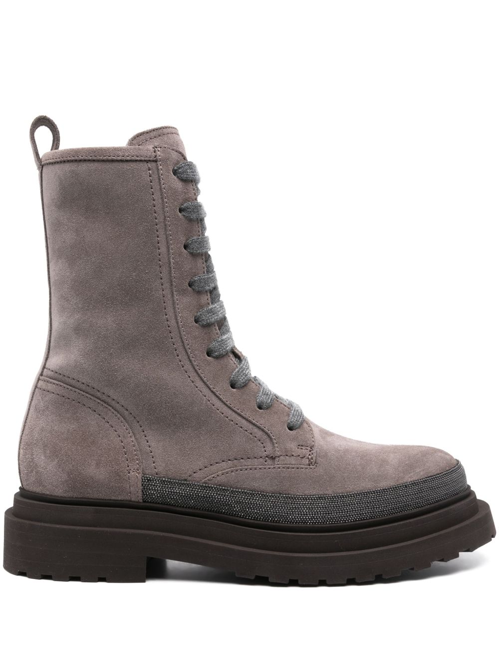 Brunello Cucinelli Monili 珠饰细节绒面皮靴 - 灰色