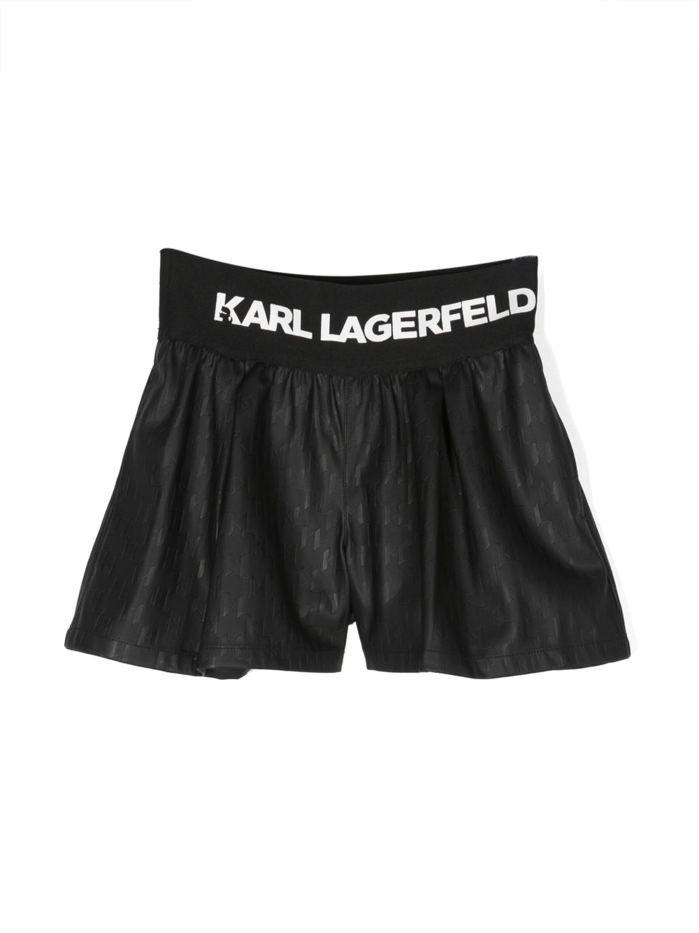 Karl Lagerfeld Kids logo压纹松紧短裤 - 黑色