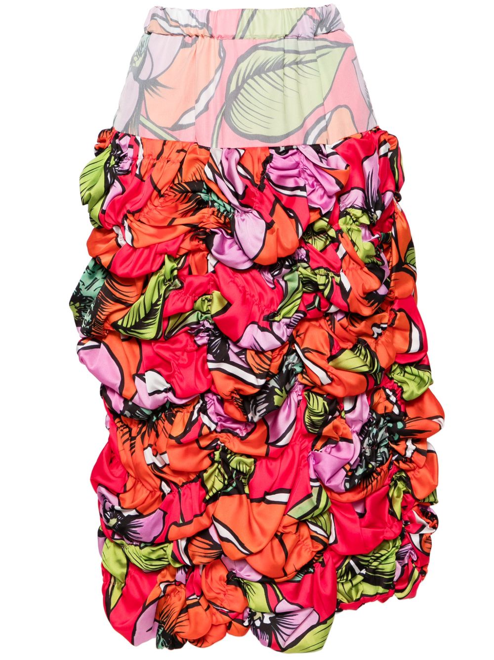 Comme Des Garçons 花卉印花褶饰中长半身裙 - 红色