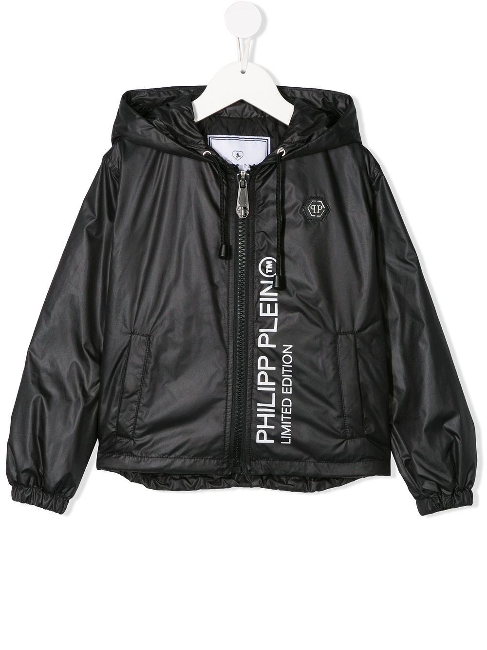 Philipp Plein Junior logo连帽夹克 - 黑色