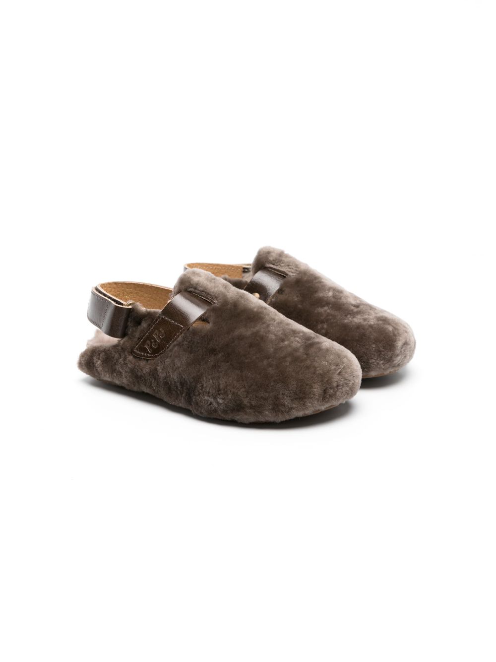 Pèpè slingback fleece slippers - 褐色