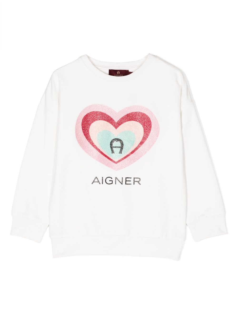 Aigner Kids 亮片金葱心形印花卫衣 - 白色