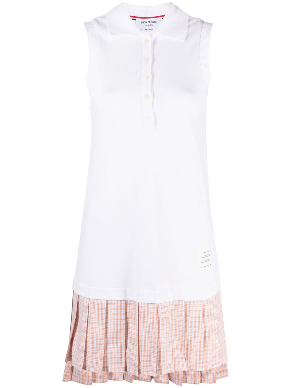 Thom Browne 百褶拼接polo领连衣裙 - 白色